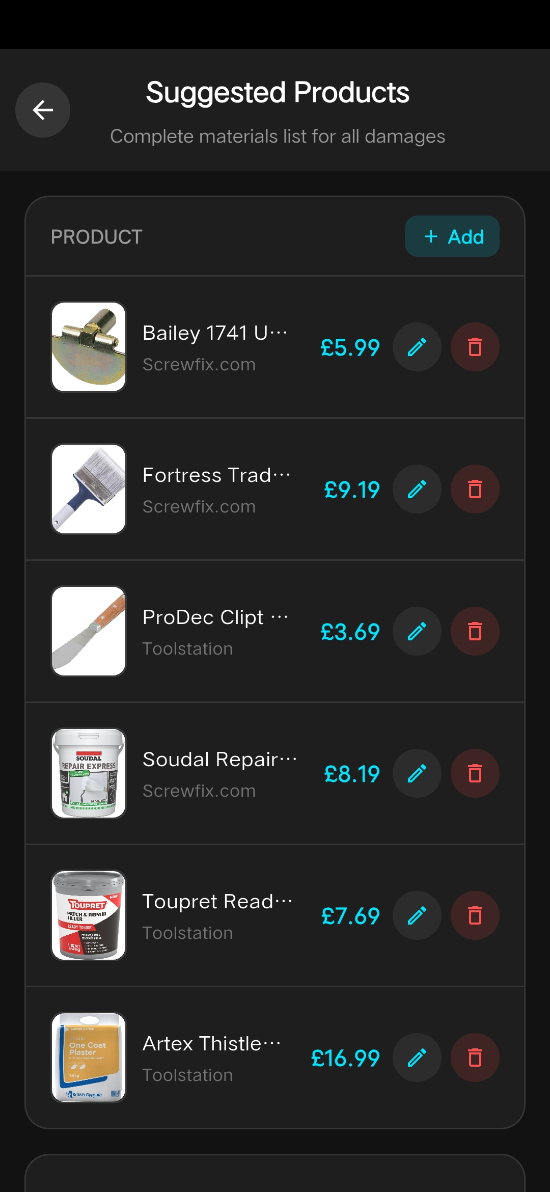 Repair Suggestions Screen
